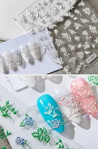 Detalle de pegatinas 3D con relieve para uñas y motivos de rosas Rugosa TS-1587