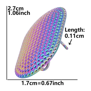 Detailed size specifications of iridescent geometric 304 stainless steel earrings with scale texture