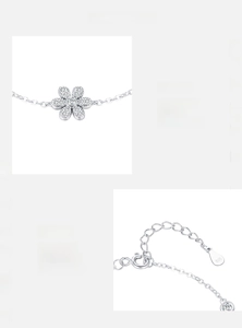 Detail of s925 silver flower bracelet with 5A zircon and authentic 925 hallmark stamp