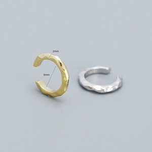 Hammered 925 sterling silver ear cuffs in gold and silver finish with 9mm diameter