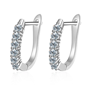 Chic 925 sterling silver U-shaped moissanite hoop earrings with polished metal finish