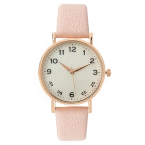 Simple Fashion Women Quartz Watch Round Alloy Case Faux Leather Strap Analog Arabic Numerals Wristwatch