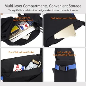 Men's fashion nylon messenger bag with multiple compartments and blue buckle details