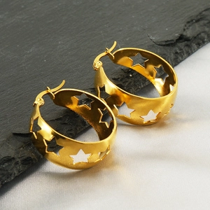 Vintage Creolen aus 18k vergoldetem Edelstahl mit hohlem Sternmuster für Damen