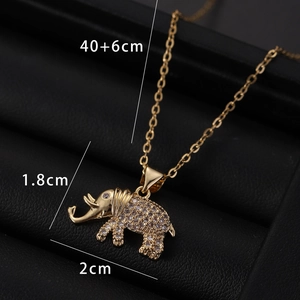Detailed view of a gold elephant pendant necklace with dimensions 1.8cm by 2cm and 40+6cm chain