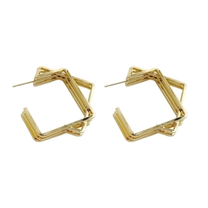 Elegant gold irregular square geometric stud earrings with layered metallic design
