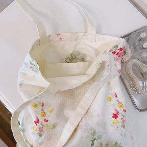 Floral print cotton canvas tote bag with internal pocket and watercolor ink patterns