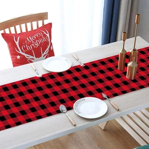 Christmas table runner with red and black plaid pattern for holiday party dining decor