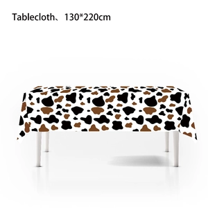 Cow print rectangular tablecloth in black, white, and brown, size 130x220cm