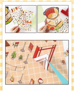 Detail of DIY 3D landscape PET stickers set showing thick white ink printing and scene cards