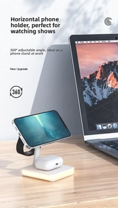 3-in-1 magnetic wireless charger with ambient light charging phone, watch, and earbuds