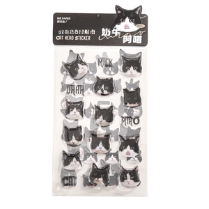Three-pack set of cute dairy cat head stickers for scrapbooking and journaling