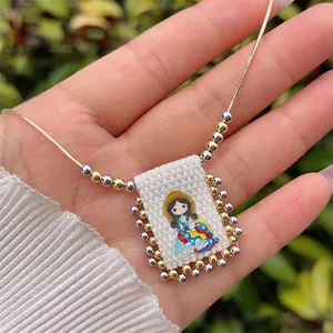 18K gold plated snake chain necklace with religious illustration fabric pendant