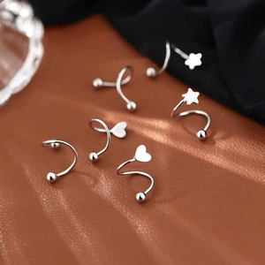 Spiral Stud Earrings With Silver Earring Post Heart Star Round Screw Back Cartilage Piercing Minimalist For Women