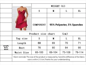 Größentabelle für das rote Blumen-Minikleid mit Längen- und Brustumfang in Zentimetern