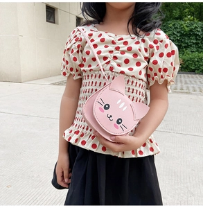 Pink cartoon cat-shaped kids crossbody bag in high-quality PU leather for little girls
