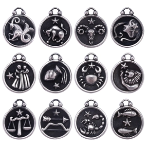 Vintage silver stainless steel 12 Zodiac sign pendants with embossed star details