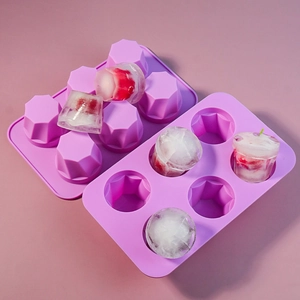 Purple 6-cavity silicone diamond ice cube mold for chocolate and baking projects