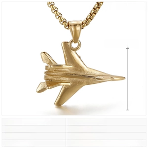 Detailed size and weight specs of a golden fighter jet pendant in 39x30mm dimensions