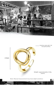 Detailed view of 18k gold plated stainless steel open ring with 3.39g weight specs