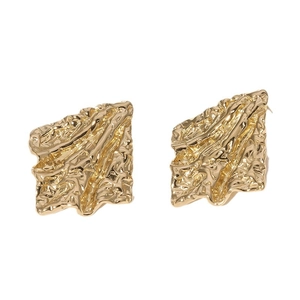 Modern gold-plated stainless steel earrings with unique wrinkled texture and square shape