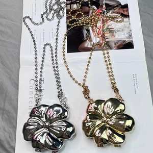 Floral mini crossbody bag in metallic gold and silver finish with fine bead chain straps