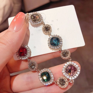 Elegant 925 silver tennis bracelet with multi-colored square and round gemstones