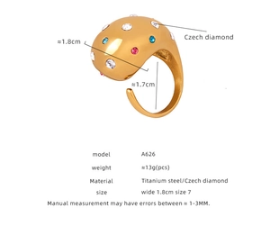 Detailed technical drawing of a gold teardrop ring with dimensions and specs