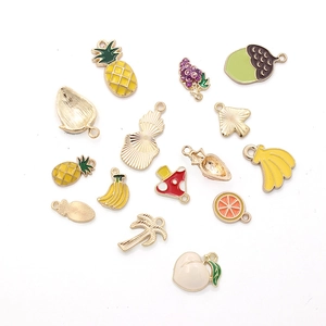 Set of 14 colorful enamel fruit and vegetable charms for DIY jewelry making