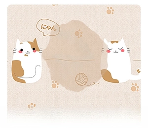 Detail of waterproof placemat for kids with cute cat pattern and water absorbent layer