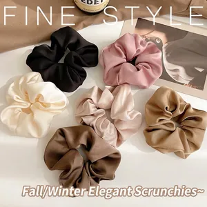 Satin Scrunchie Large Hair Tie Solid Color Satin Texture High Elastic French Style Elegant Hair Accessory For Women