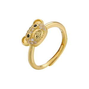 Detailed close-up of a 18K gold plated bear ring with pavé-set cubic zirconia stones