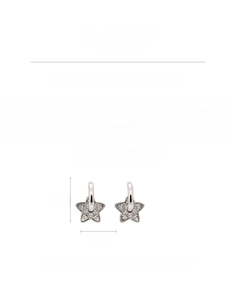 Detailed view of silver star earrings featuring zircon inlay and precise dimensions