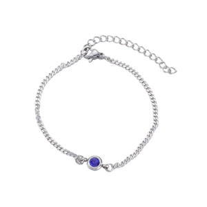 Bracciale minimalista in acciaio argento con pietra portafortuna blu e chiusura a moschettone