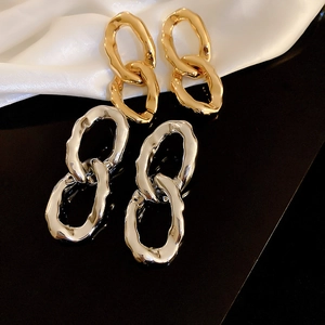Boucles D'Oreilles Géométriques Irrégulières À Double Anneau Pour Femmes Bijoux En Cuivre Avec Tige En Argent Mode