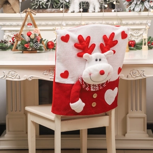 Christmas chair cover featuring a 3D plush reindeer with knitted fabric and wood buttons