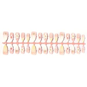 Pastel gradient press-on nails set with 3D floral accents and mini pearl embellishments