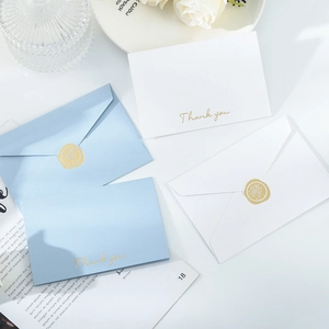 Elegant gold foil Thank You cards and envelopes with golden rose wax seal stickers