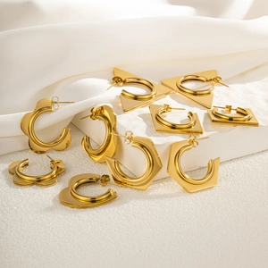 Elegant 18K gold plated geometric stainless steel earrings with sparkling zircon accents