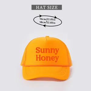 Size guide for Sunny Honey orange trucker hat showing 56-58cm circumference detail