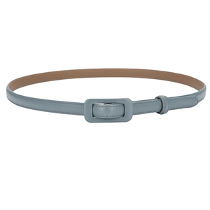 Dusty blue genuine leather belt for women with matching wrapped buckle and fine stitching