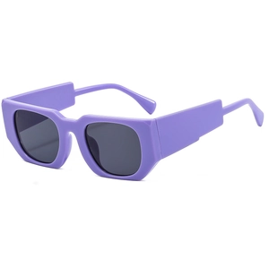 Fashionable thick purple oversized sunglasses with dark gray lenses in a stylish profile