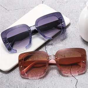 Gafas De Sol Cuadradas Grandes Montura PC Protección UV400 Viaje Exterior Moda Purpurina Degradado Para Mujeres