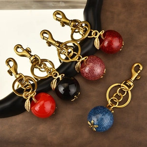 Apple Shape Keychain Resin Glitter Fruit Bag Charm Alloy Leaf Pendant Fashion Jewelry For Women