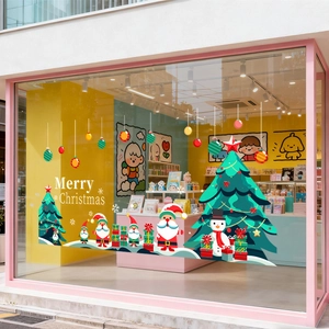 Stickers de fenêtre de Noël avec Père Noël et bonhomme de neige pour décor de magasin