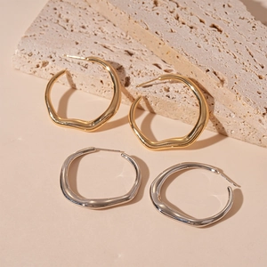 Minimalist Irregular Geometric Hoop Earrings Liquid Metal Texture Alloy With 925 Sterling Silver Earring Post For Women