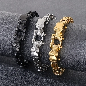 Bracelet Tête De Mort En Acier Inoxydable Chaîne Byzantine Bijoux Punk Heavy Metal Pour Hommes Hip Hop