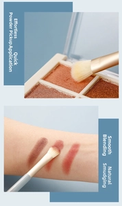 Macro detail of high-quality synthetic eye brush bristles with eyeshadow swatch textures