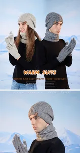 Detailed view of the thermal fleece lining and touchscreen gloves in this winter knit set