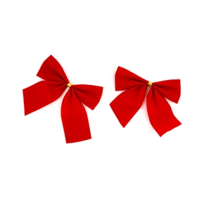 Set of two red velvet Christmas tree bows with gold twist ties for DIY holiday decoration